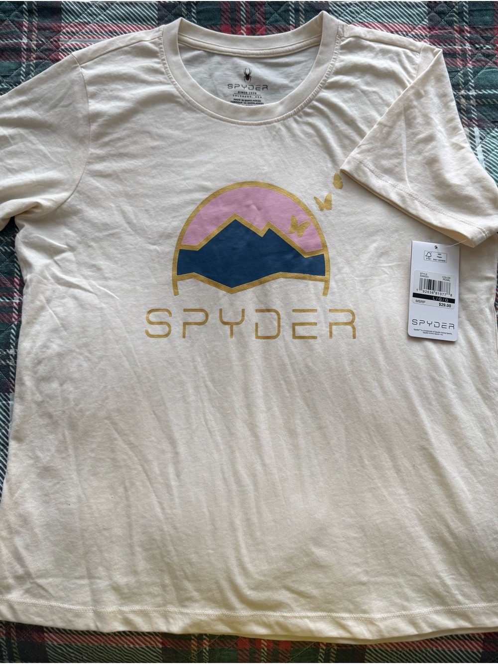 Spyder Cream Short-Sleeve Tee with Navy, Pink & Gold Graphic